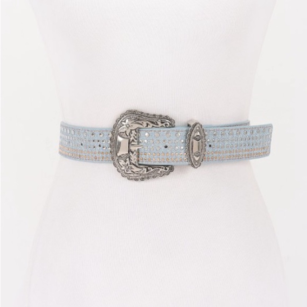 Denim Studded Western Belt